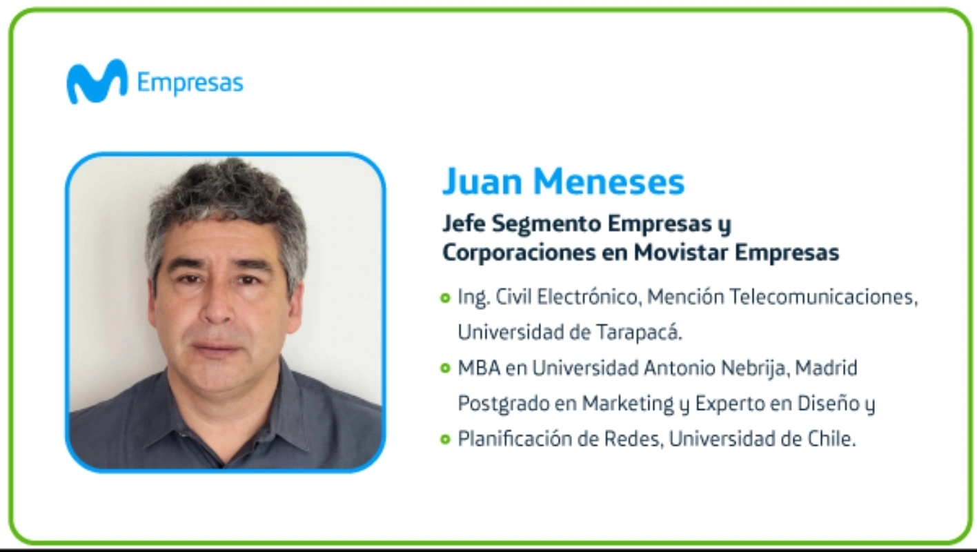 tarjeta de información sobre Juan Meneses, Jefe de segmento empresas y corporaciones de Movistar
